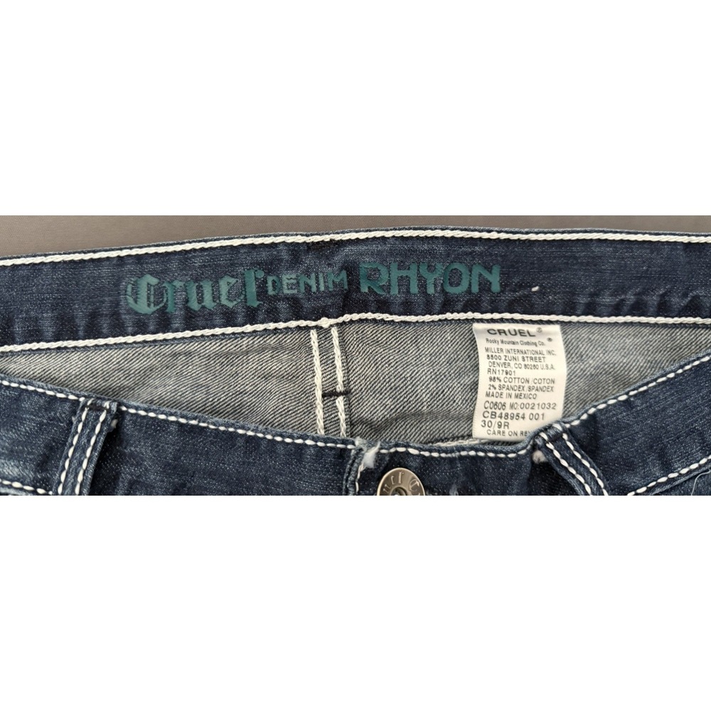 Cruel Denim Rhyon Dark Jeans Womens Sz 30/9R Mid-Rise Straight Leg Patched Style - Picture 2 of 13